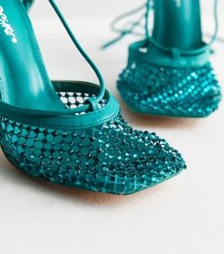 Public Desire Blue Diamanté Stiletto Heel Court Shoes New Look
