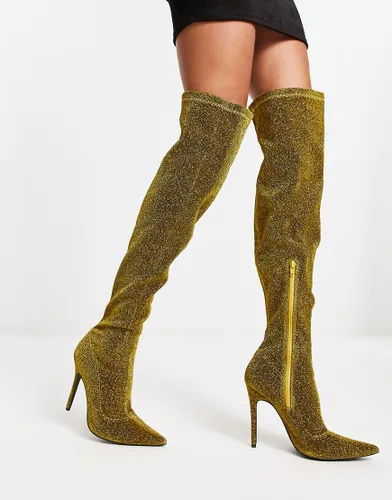 Public Desire Dasha over the knee boots in gold glitter