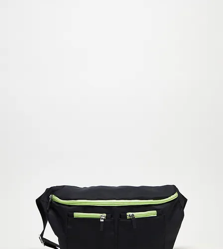 Public Desire Ethan pocket detail tech bumbag in black and lime green-Multi