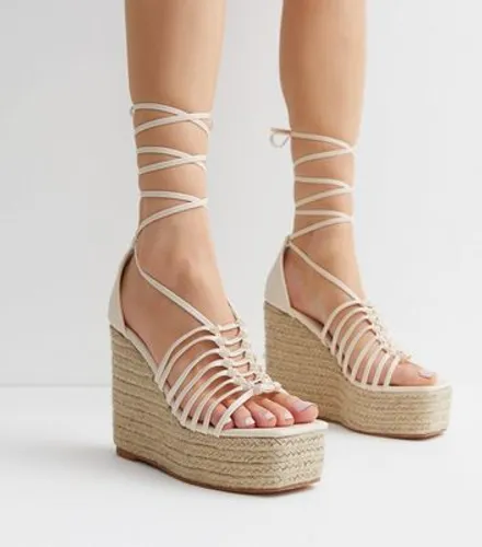 Public Desire Off White Strappy Wedge Heel Sandals New Look
