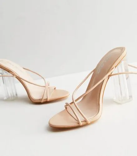 Public Desire Pale Pink Strappy Clear Block Heel Sandals New Look