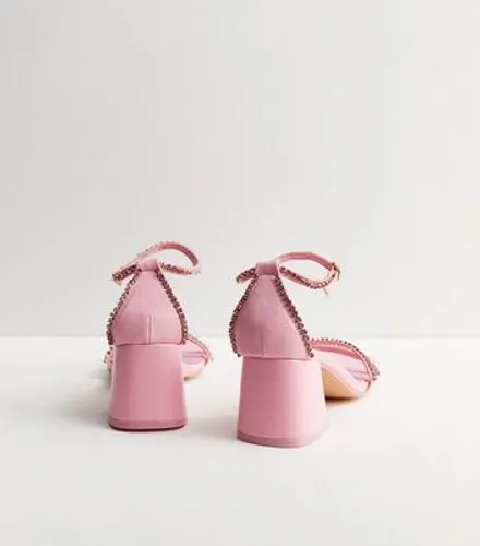 Public Desire Pink Diamanté 2 Part Block Heel Sandals New Look