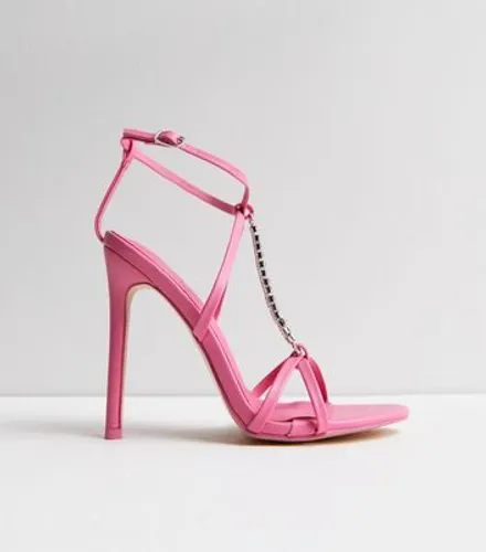 Public Desire Pink Diamanté Strappy Stiletto Heel Sandals New Look