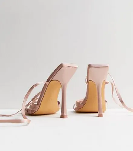 Public Desire Pink Satin Strappy Stiletto Heel Sandals New Look