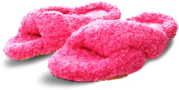 Public Desire Pink Slumber Teddy Cross Over Strap Slippers