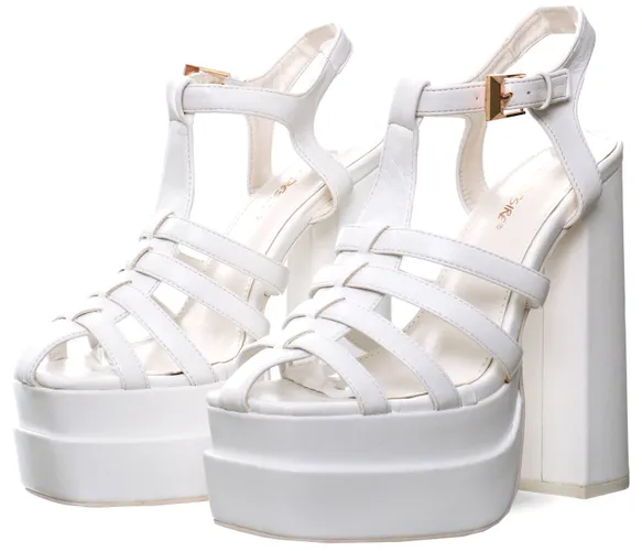Public Desire White Denver Woven Double Platform Sandal Heels