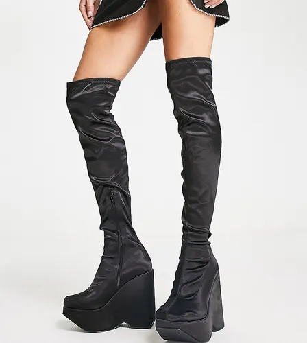 Public Desire Wide Fit Brela second skin over the knee boots in black