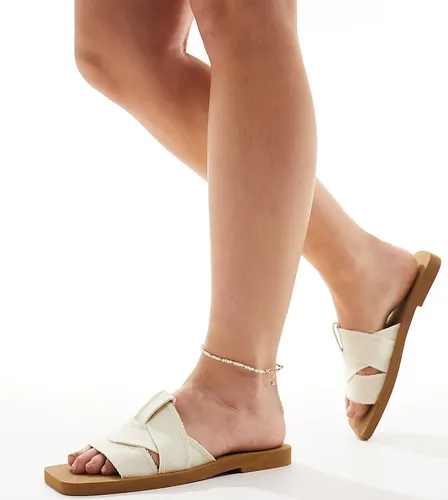 Public Desire Wide Fit Lyra crossover flat sandal in cream-White