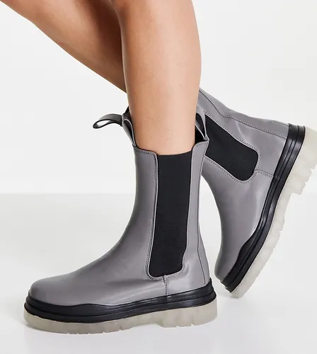 Public Desire Wide Fit Winter translucent sole boots in grey