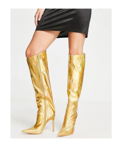 Public Desire Womens Independent metallic knee boots in gold