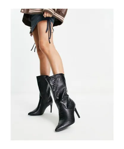 Public Desire Womens Lisel mid heeled knee boots in black Polyurethane