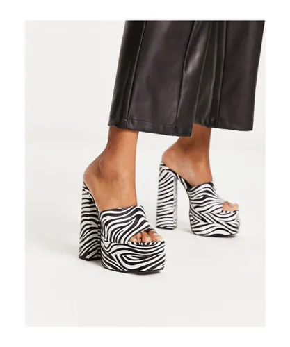 Public Desire Womens mega platform mule heeled sandals in zebra-Multi - Multicolour Polyurethane