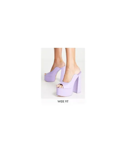 Public Desire Womens Wide Fit Walt platform sandals with cut out detail in violet-Purple Leather