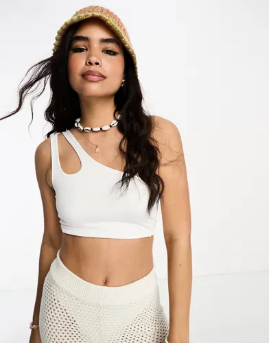 Pull & Bear double strap one shoulder crop top in white