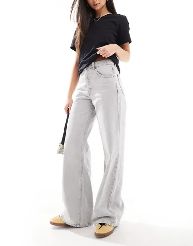 Pull & Bear high waisted wide leg jeans in light grey
