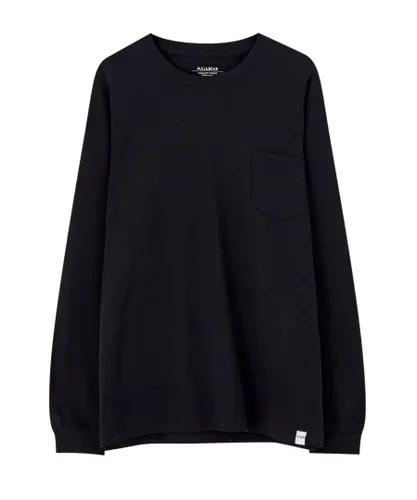 Pull&Bear Mens Long Sleeve Relaxed Pocket Top - Black Jersey