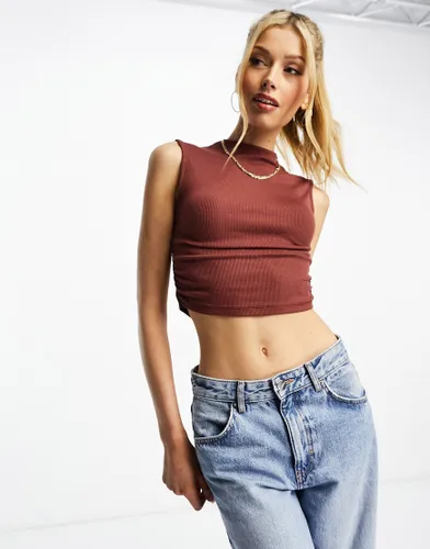 Pull & Bear ruched side top in rust-Brown