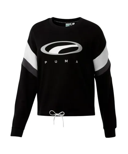 Puma 90s Womens Crewneck Sweatshirt Graphic Logo Jumper 579401 01 - Black Cotton