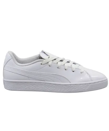 Puma Basket Crush White Patent Leather Low Lace Up Trainers - Womens
