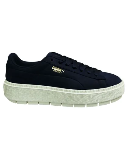 Puma Basket Platform Trace Soft Navy Leather Lace Up Trainers - Womens - Blue Leather (archived)
