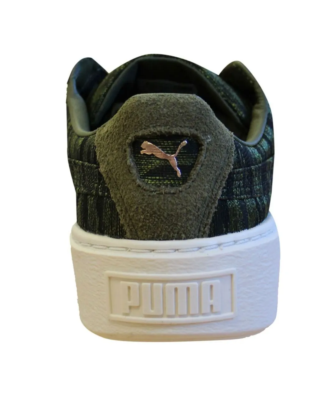 Puma Basket Platform Velvet Rope Olive Low Lace Up Womens Trainers 364092 01 - Green Leather (archived)