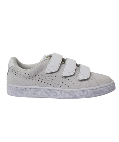 Puma Basket Strap ExoticSkin White Hook And Look Womens Trainers 362707 02 Leather