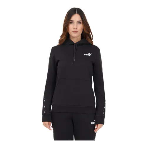 Puma , Black Hooded Sweatshirt with Logo ,Black female, Sizes: