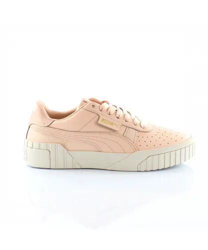 Puma Cali Emboss Cream Tan Leather Low Lace Up Womens Trainers 369734 01 - Pink