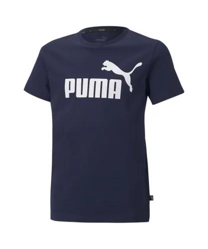 Puma Childrens Unisex Essentials Logo Youth Tee - Blue Cotton