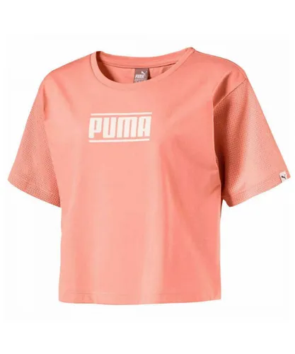 Puma Childrens Unisex Short Sleeve Crew Neck Peach Cropped Top 594963 31 Cotton