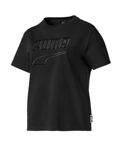 Puma Downtown Tee Womens Black T-Shirt Casual Logo Top 595691 01