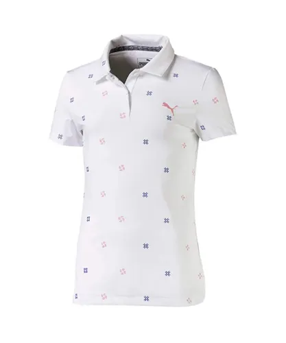 Puma DryCell Ditsy Polo Shirt Short Sleeve White Girls Top 595453 01