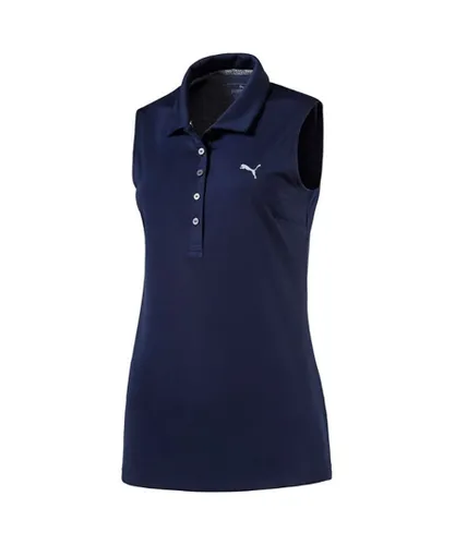 Puma DryCell Pounce Sleeveless Polo Shirt Navy Womens Top 574773 03