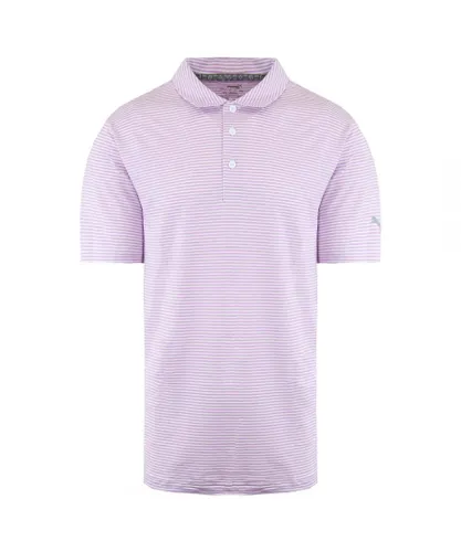 Puma DryCell Short Sleeve Stripe Pink Mens Caddle Polo Shirt 595115 17