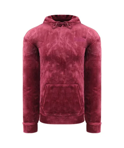 Puma Embroidered Womens Wine Red Velour Hoodie Cotton