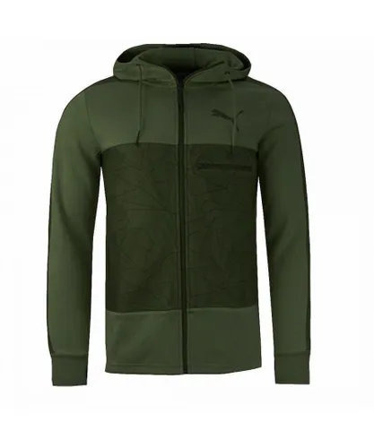 Puma Evolution Long Sleeve Zip Up Green Mens Hooded Track Jacket 574512 03 - Dark Green Cotton