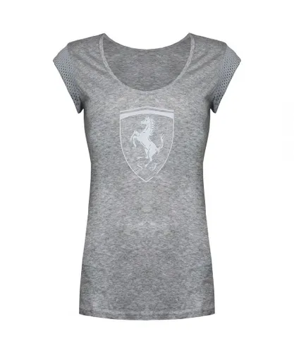 Puma Ferrari Big Shield Womens Grey T-Shirt Cotton