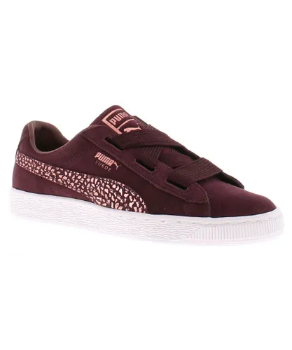 Puma Girls Trainers Suede Heart Leather Lace Up red