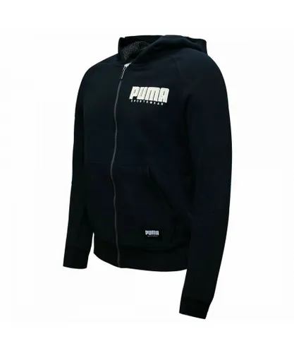 Puma Graphic Logo Long Sleee Zip Up Black Mens Hooded Track Jacket 580972 51 - White Cotton