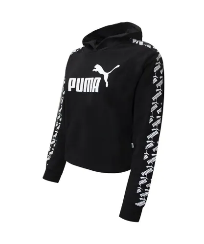 Puma Graphic Logo Long Sleeve Pullover Black White Womens Hoodie 583808 01 Cotton
