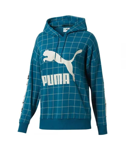 Puma Graphic Logo Long Sleeve Pullover Teal Womens Hoodie 578339 03 Cotton