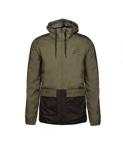 Puma Graphic Logo Long Sleeve Zip Up Green Black Mens Hooded Jacket 573316 14 - Khaki