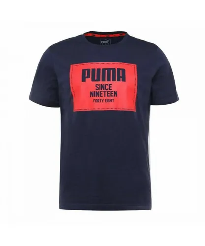 Puma Graphic Logo Short Sleeve Crew Neck Navy Blue Mens T-Shirt 852395 06 Cotton