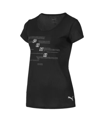Puma Ignite Short Sleeve Womens Running Tee Logo Print Top 517464 01 - Black Cotton