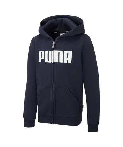 Puma Kids Boys Essentials Full-Zip Hoodie Hooded Top - Blue Cotton