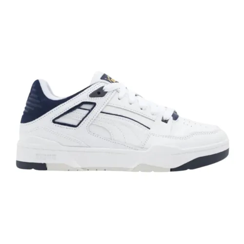 Puma , Kids White Leather Sneakers with Blue Details ,White male, Sizes: