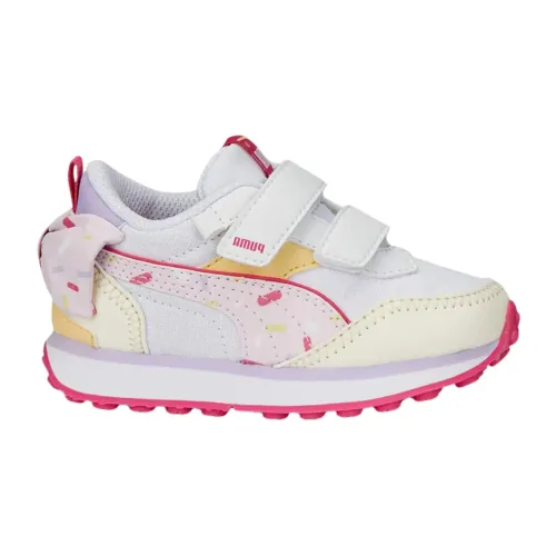 Puma , Kids White Sneakers with Donut Pattern ,White female, Sizes: