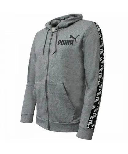 Puma Long Sleeve Zip Up Grey Mens Taped Jacket 584097 03 Cotton