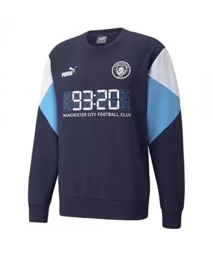 Puma Manchester City Football Club Long Sleeve Crew Neck Mens Sweaters 764522 03 - Blue Cotton
