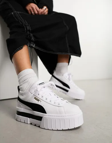 Puma Mayze leather trainers in white & black
